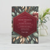 Burgundy Moody Botanical Romance Wedding Kaart (Staand voorkant)