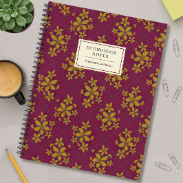 Burgundy Moody Floral Boho Chic Student Custom Notitieboek