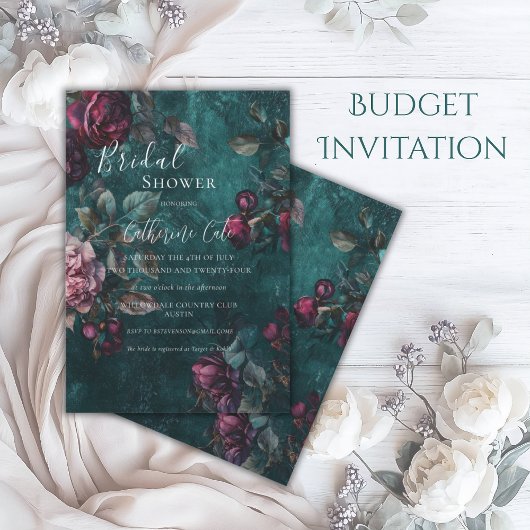 Burgundy Moody Floral Bridal Shower Kaart