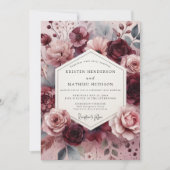 Burgundy Moody Floral Romance Wedding Kaart (Voorkant)
