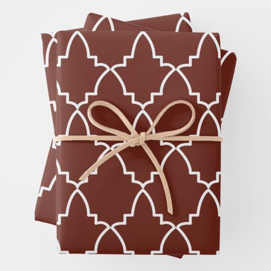 Burgundy Moroccan Lattice Pattern Inpakpapier Vel (In situ)
