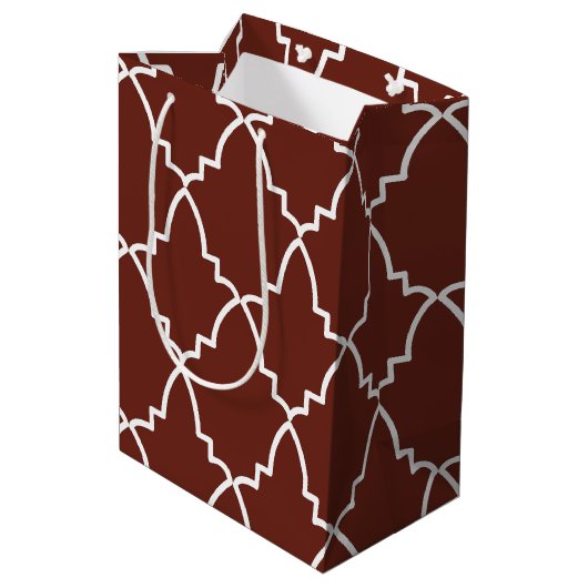 Burgundy Moroccan Lattice Pattern Medium Cadeauzakje (Achterkant Gekanteld)