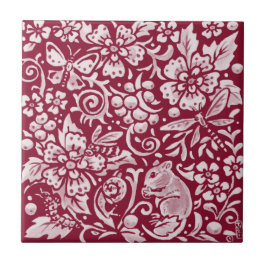 Burgundy Mouse Maroon Woodland Animal  Tegeltje