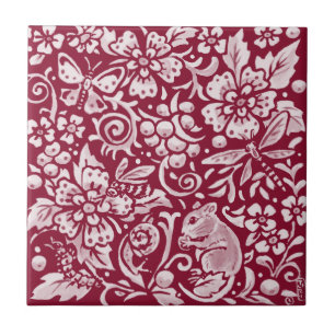 Burgundy Mouse Maroon Woodland Animal  Tegeltje