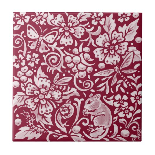 Burgundy Mouse Maroon Woodland Animal  Tegeltje (Voorkant)