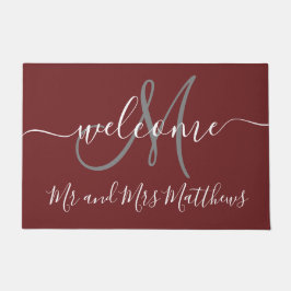 Burgundy Mr. en Mrs Monogram Wedding Deurmat