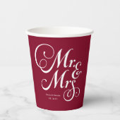 Burgundy Mr. & Mrs. gepersonaliseerde rustige brui Papieren Bekers (Voorkant)
