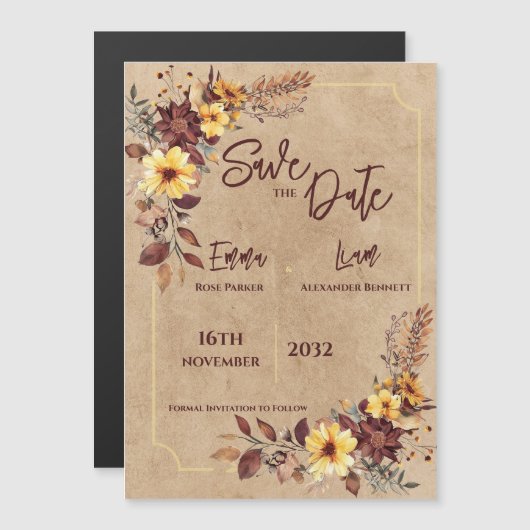 Burgundy Mustard Rustic Fall Wedding Save the Date (Voorkant / Achterkant)