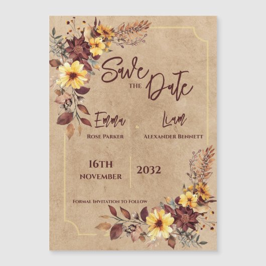 Burgundy Mustard Rustic Fall Wedding Save the Date (Voorkant)