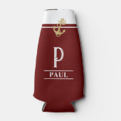 Burgundy Nautical Monogrammed Bottle Cooler (Voorkant)