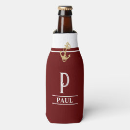 Burgundy Nautical Monogrammed Bottle Cooler