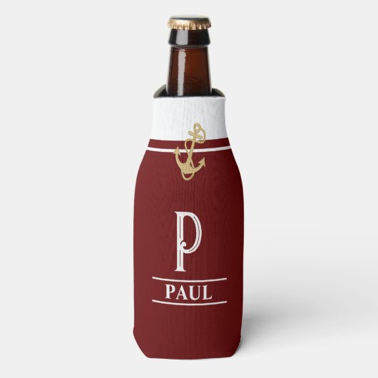 Burgundy Nautical Monogrammed Bottle Cooler (Fles Voorkant)