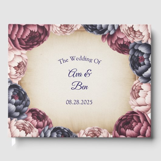 Burgundy Navy and Blush Peony Wedding Floral Gastenboek (Voorkant)