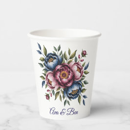 Burgundy Navy and Blush Peony Wedding Floral Papieren Bekers
