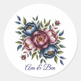 Burgundy Navy and Blush Peony Wedding Floral Ronde Sticker