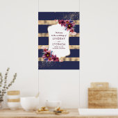 Burgundy Navy and Gold Floral Wedding Welcome Poster (Keuken)