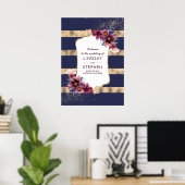 Burgundy Navy and Gold Floral Wedding Welcome Poster (Thuiskantoor)