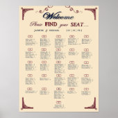 Burgundy Navy and Ivory Chic Wedding Seating Chart Poster (Voorkant)