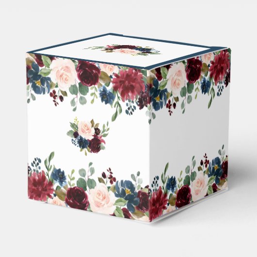 Burgundy Navy Blauw Bloemige Waterverf Bruiloft Bedankdoosjes (Achterkant)