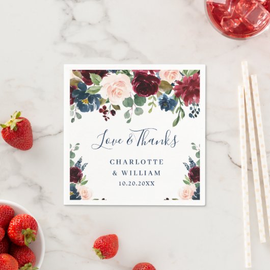 Burgundy Navy Blauw Blush Bloem Motief Rustieke Fe Servet (Insitu)