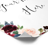 Burgundy Navy Blauw Blush Waterverf Bloem Poster (Hoek)