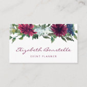 Burgundy Navy Blauwe Aquarel Bloemencode QR Code Visitekaartje (Voorkant)