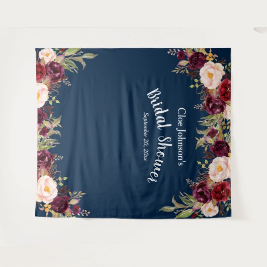 Burgundy Navy Blauwe Bloem Bruidsfeest Foto Prop Wandkleed (Voorkant (horizontaal))