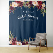 Burgundy Navy Blauwe Bloem Bruidsfeest Foto Prop Wandkleed (In situ)