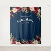Burgundy Navy Blauwe Bloem Bruidsfeest Foto Prop Wandkleed (Voorkant)