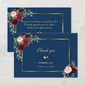 Burgundy Navy Blauwe Bloem Gouden Lijst Bruiloft Bedankkaart (Voorkant / Achterkant)