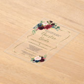 Burgundy Navy Blauwe Bloem Spanish Nuestra Boda  Acryl Uitnodigingen (Laagn)