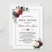 Burgundy Navy Blauwe Bloemenkader Bruiloft Feest Kaart (Voorkant)