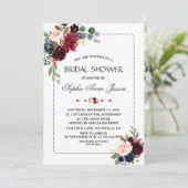 Burgundy Navy Blauwe Bloemenkader Bruiloft Feest Kaart (Staand voorkant)