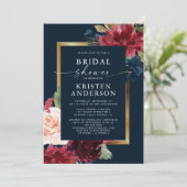 Burgundy Navy Blauwe Bloemige Waterverf Bruiloftso Kaart (Staand voorkant)