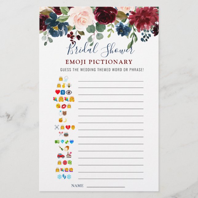 Burgundy Navy Blauwe Blos Bloem Bruidsdouche Spel (Voorkant)