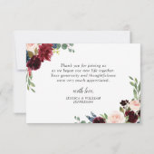 Burgundy Navy Blauwe Blush Bloem Bedankkaart (Achterkant)