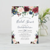 Burgundy Navy Blauwe Blush Bloemen BRUIDSSCHOONMAA Kaart (Staand voorkant)