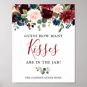 Burgundy Navy Blauwe Blush Bloemen Waterverf Poste Poster