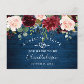 Burgundy Navy Blauwe Blush Bruiloft Feest Recept K Briefkaart (Voorkant)