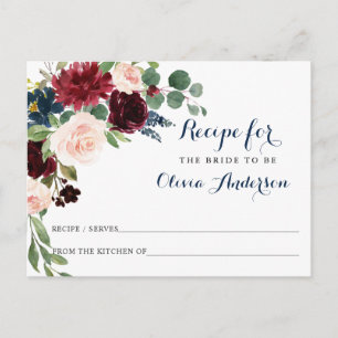 Burgundy Navy Blauwe Blush Bruiloft Feest Recept K Briefkaart