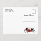 Burgundy Navy Blauwe Blush Bruiloft  Save the Date Briefkaart (Achterkant)
