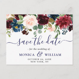Burgundy Navy Blauwe Blush Bruiloft Save the Date Briefkaart