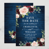 Burgundy Navy Blauwe Blush Rustieke Bloemige Trouw Save The Date (Voorkant / Achterkant)