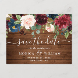 Burgundy Navy Blauwe Blush Trouw Save the Date Aankondigingskaart
