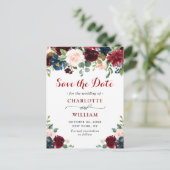 Burgundy Navy Blauwe Blush Trouw Save the Date Briefkaart (Staand voorkant)