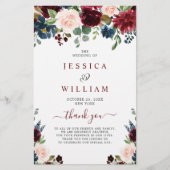 Burgundy Navy Blauwe Blush Trouwceremonieprogramma (Voorkant)