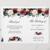 Burgundy Navy Blauwe Blush Trouwceremonieprogramma (Voorkant / Achterkant)