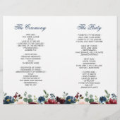 Burgundy Navy Blauwe Blush Trouwceremonieprogramma (Achterkant)