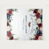 Burgundy Navy Blauwe Blush Trouwfoto Achtergrond Wandkleed (Voorkant (horizontaal))