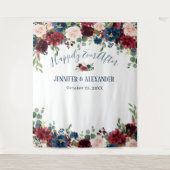 Burgundy Navy Blauwe Blush Trouwfoto Achtergrond Wandkleed (Voorkant)